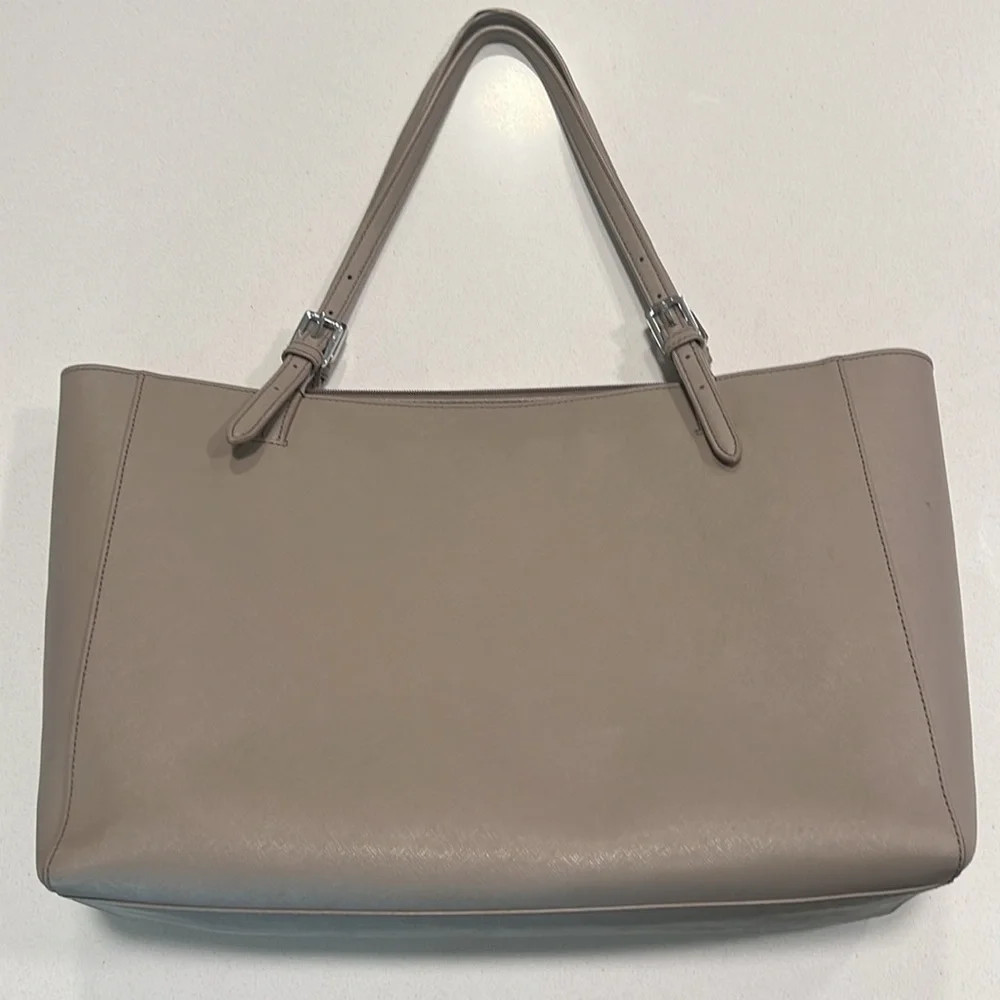 Tory Burch Emerson Saffiano Leather French Grey Buckle Tote Shoulder Bag - Picture 2 of 14